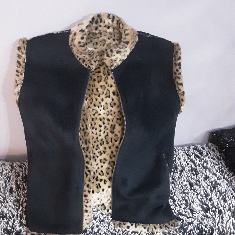 Reversible faux fur lined suede vest